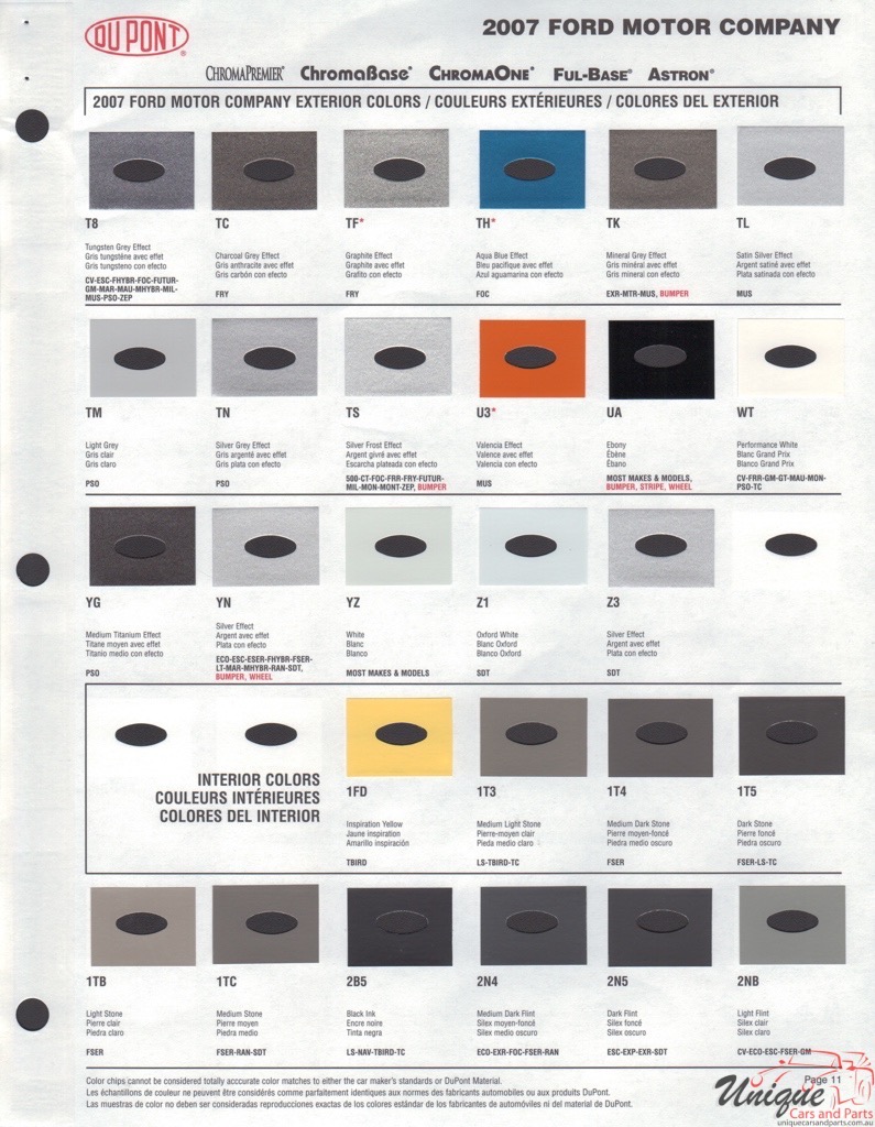 2007 Ford Paint Charts DuPont 3